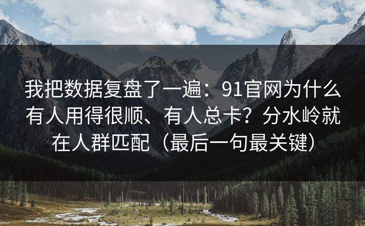 我把数据复盘了一遍：91官网为什么有人用得很顺、有人总卡？分水岭就在人群匹配（最后一句最关键）